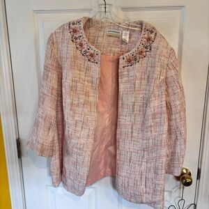 Alfred Dunner Pink Tweed Embellished Collar Blazer